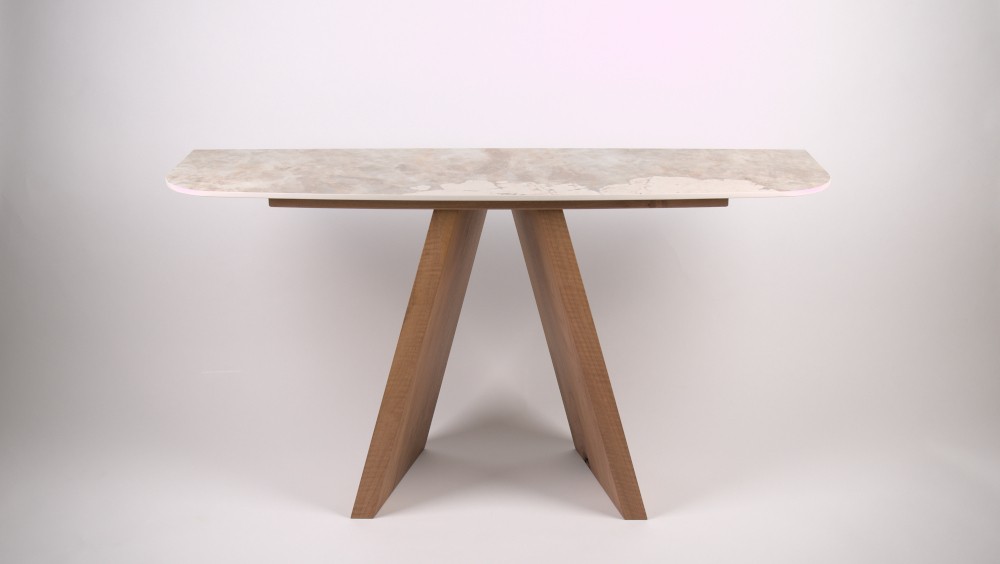 Console en noyer et minéral